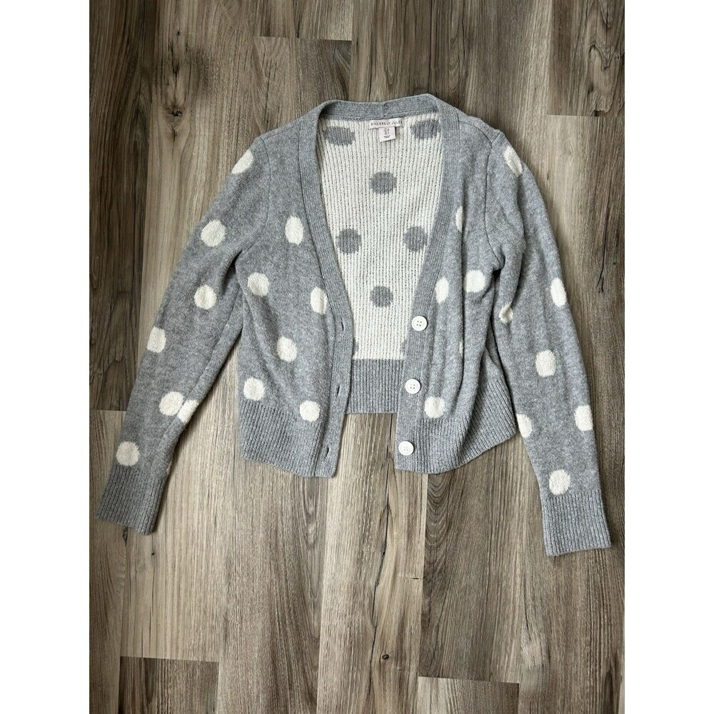 Sincerely Jules Women's Grey And White Polka Dot Cardigan Size Small